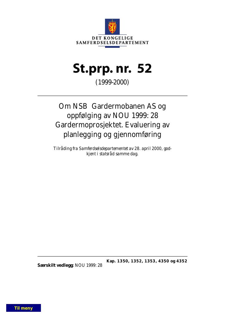 Forsiden av dokumentet St.prp. nr. 52 (1999-2000)