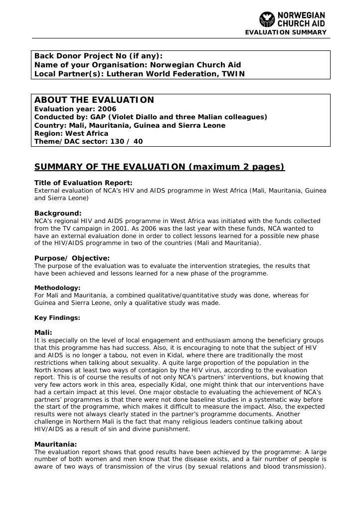 Forsiden av dokumentet External evaluation of NCA’s HIV and AIDS programme in West Africa (Mali, Mauritania, Guinea and Sierra Leone)