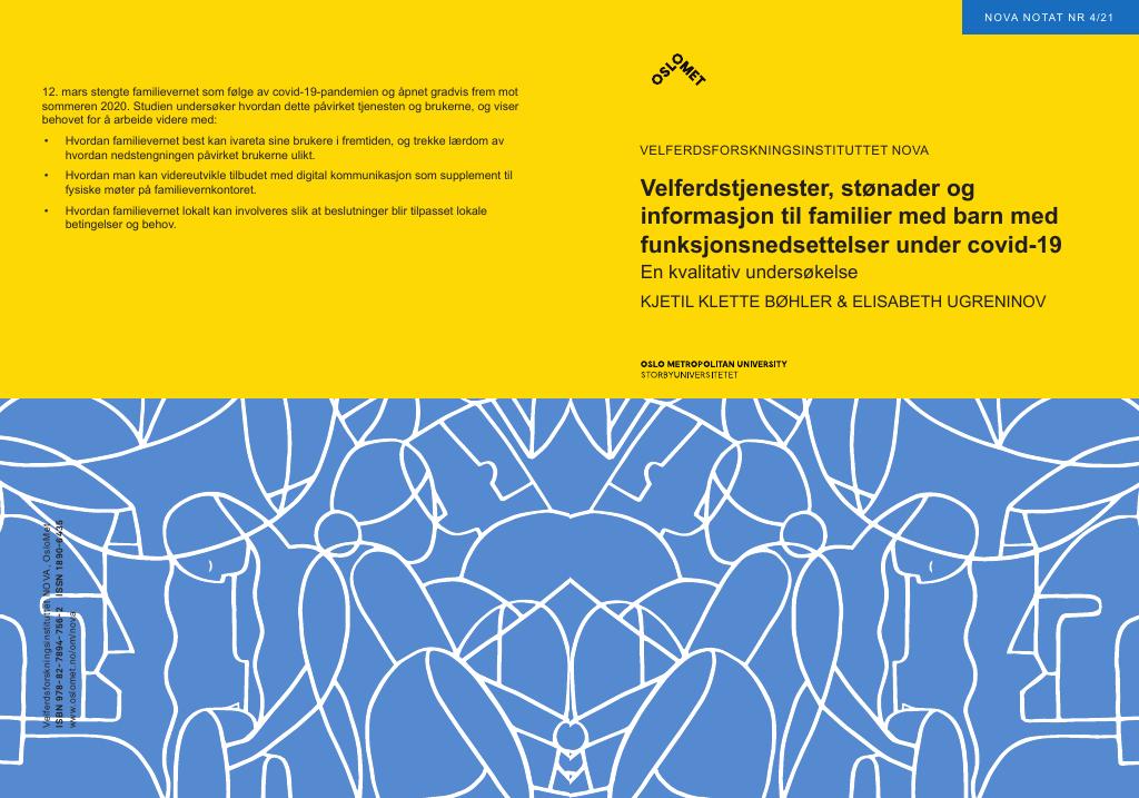 Forsiden av dokumentet Velferdstjenester, stønader og informasjon til familier med barn med funksjonsnedsettelser under covid-19