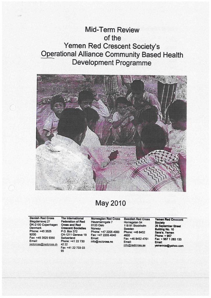 Forsiden av dokumentet Mid Term Review of the Yemen Red Crescent Society’s Operational Alliance Community Based Health Development Programme (CBHD)