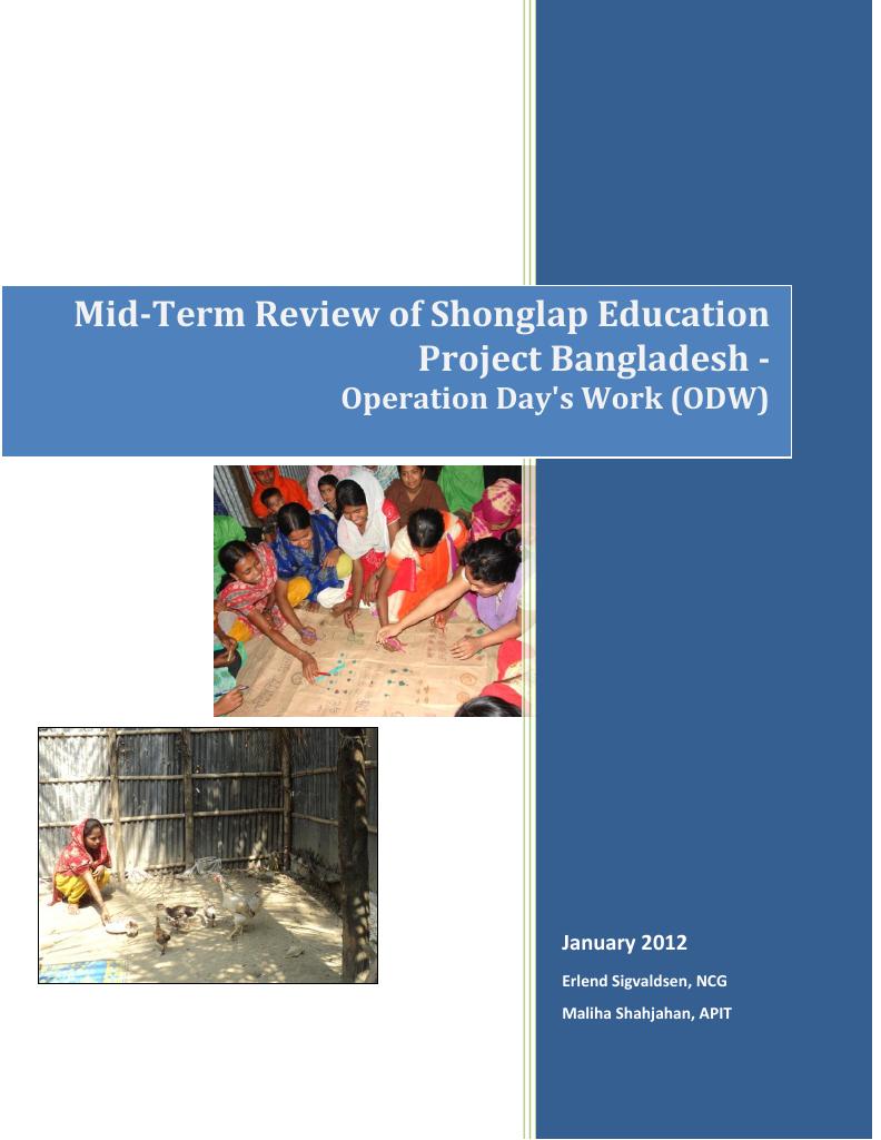 Forsiden av dokumentet Mid Term Review of Shonglap Education Project Bangladesh - Operation Day’s Work (ODW)