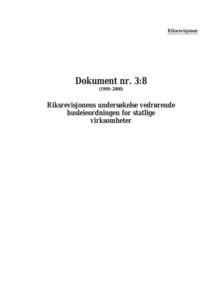 Forsiden av dokumentet Riksrevisjonens undersøkelse vedrørende husleieordningen for statlige virksomheter