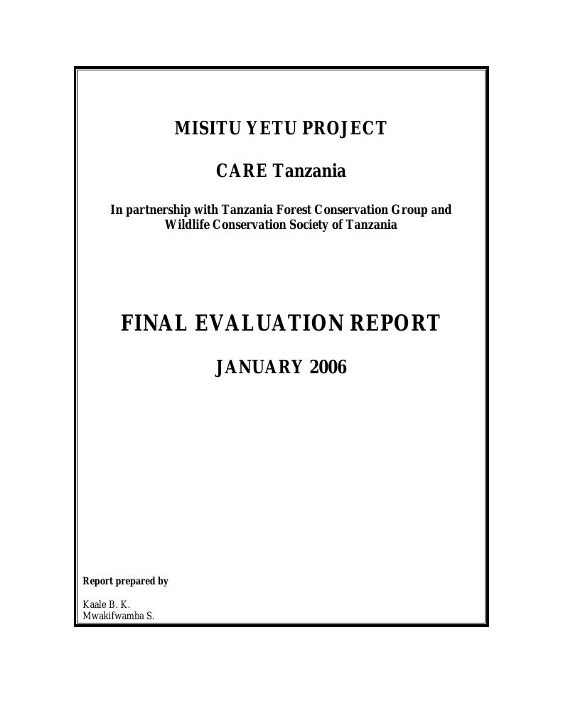 Forsiden av dokumentet Final Evaluation Report of Misitu Yetu Project