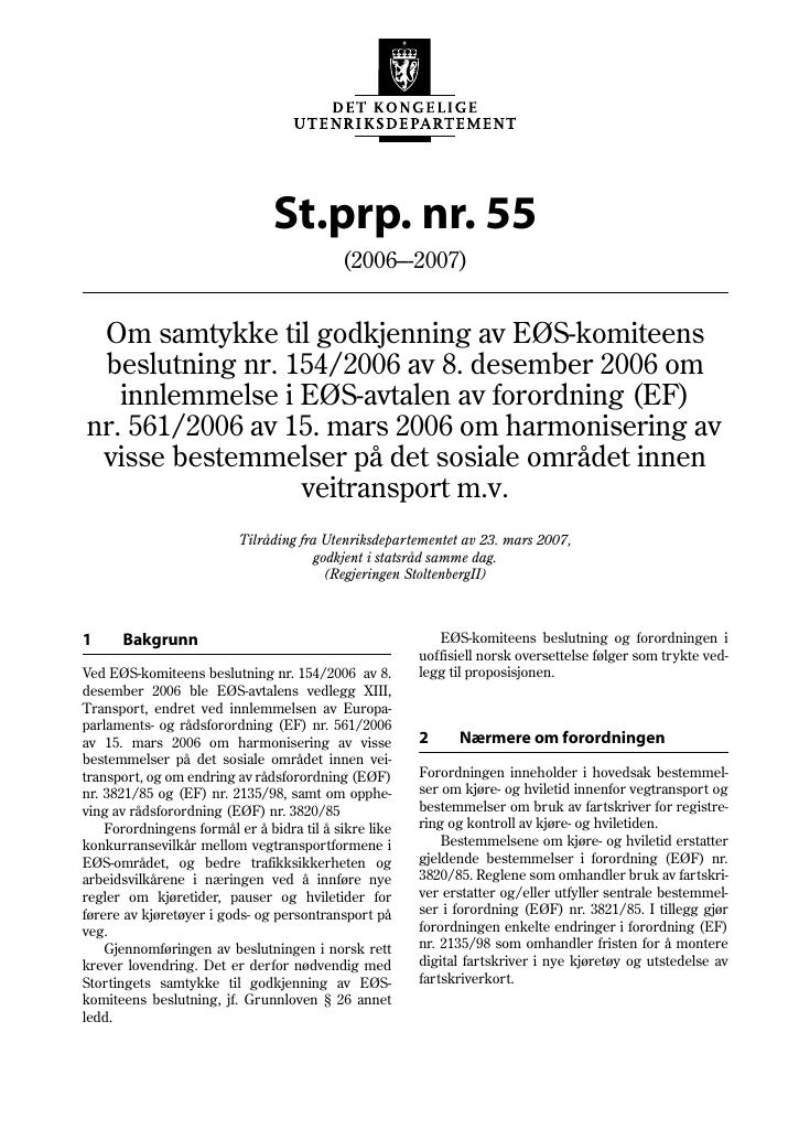 Forsiden av dokumentet St.prp. nr. 55 (2006-2007)