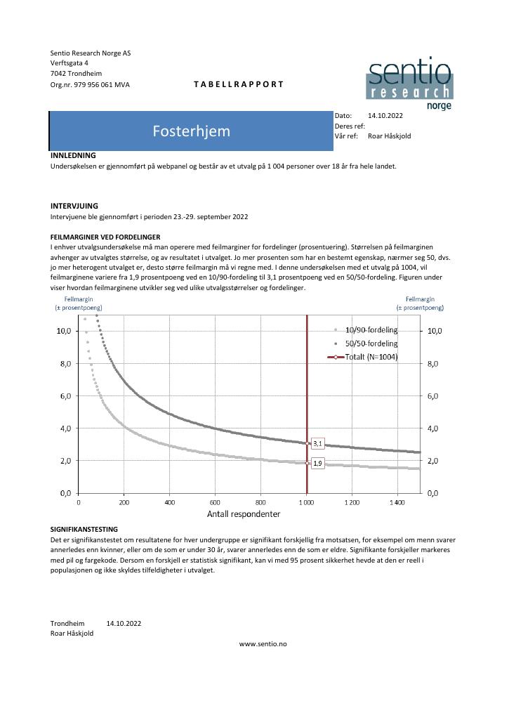 Forsiden av dokumentet Tabellrapport om fosterhjem