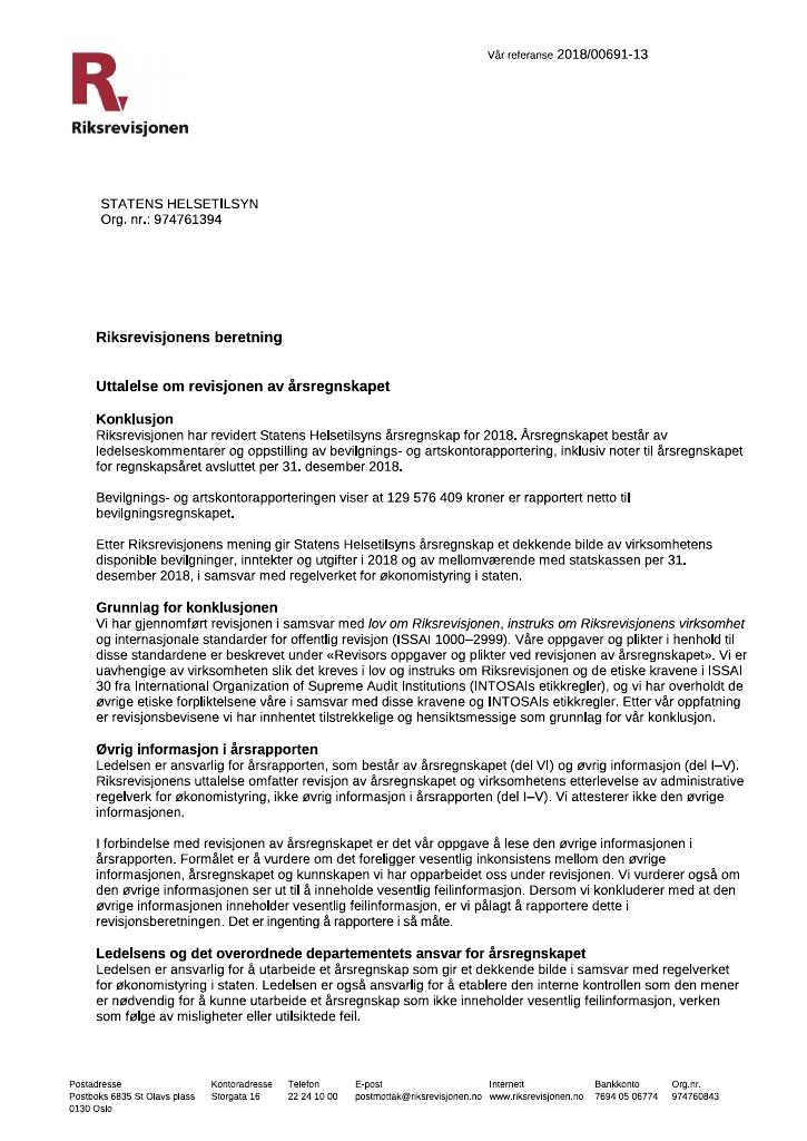 Forsiden av dokumentet Revisjonsberetning (PDF)