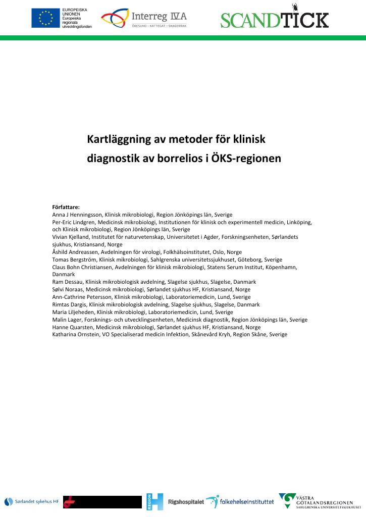 Forsiden av dokumentet Kartläggning av metoder för klinisk diagnostik av borrelios i ÖKS-regionen