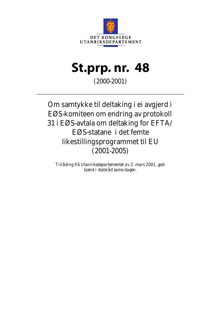 Forsiden av dokumentet St.prp. nr. 48 (2000-2001)