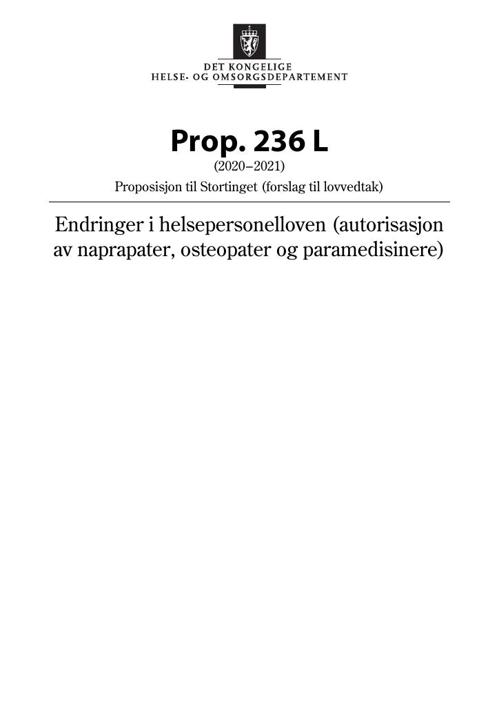 Forsiden av dokumentet Prop. 236 L (2020–2021)