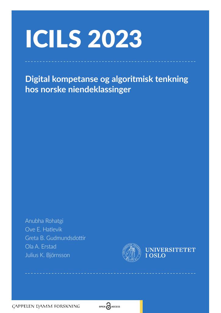 Forsiden av dokumentet ICILS 2023  - Digital kompetanse og algoritmisk tenkning hos norske niendeklassinger
