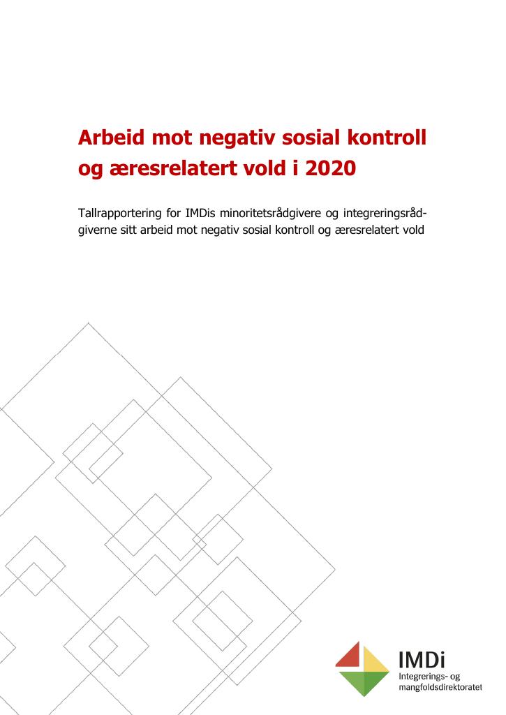 Forsiden av dokumentet Arbeid mot negativ sosial kontroll og æresrelatert vold i 2020