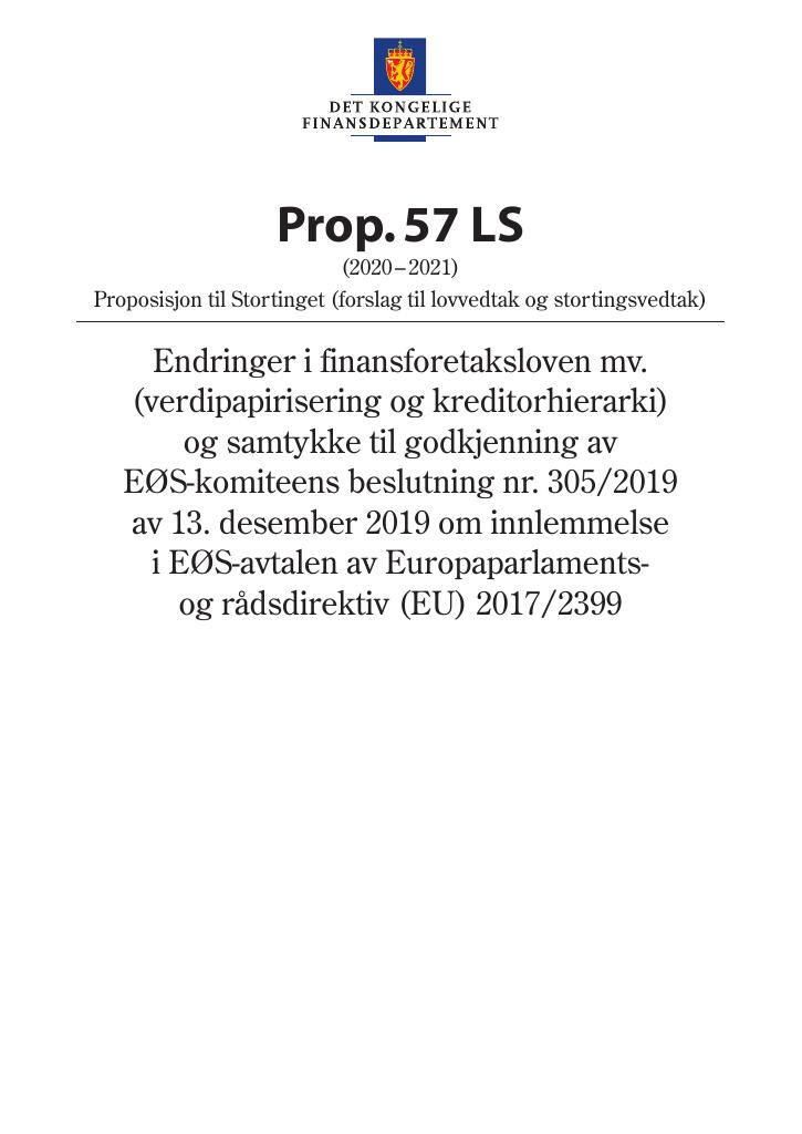 Forsiden av dokumentet Prop. 57 LS (2020–2021)