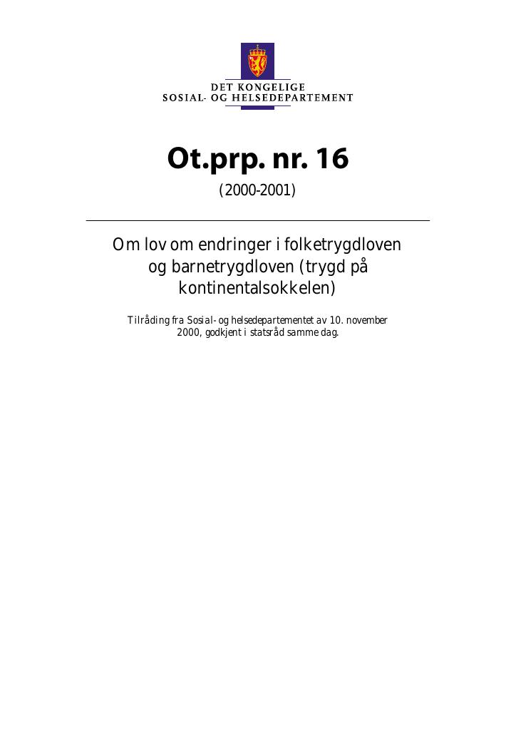 Forsiden av dokumentet Ot.prp. nr. 16 (2000-2001)