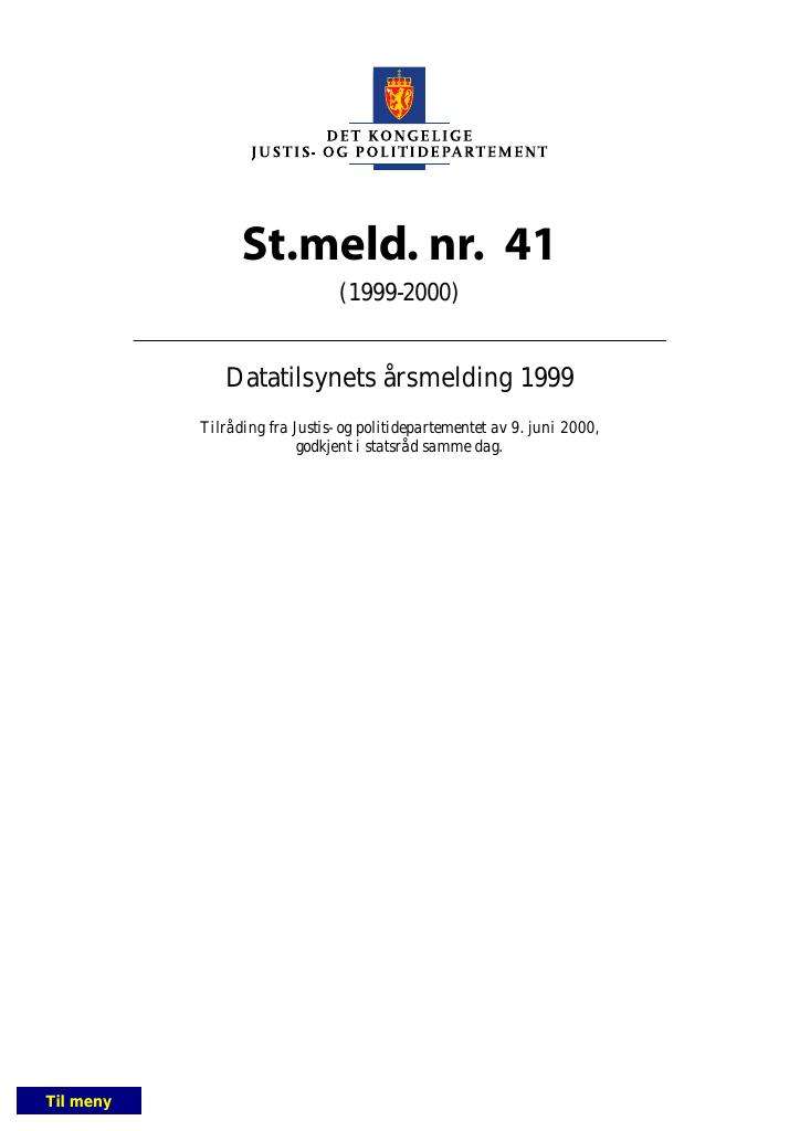 Forsiden av dokumentet St.meld. nr. 41 (1999-2000)