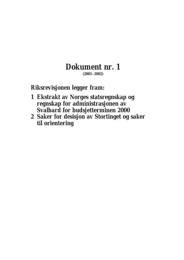 Forsiden av dokumentet Riksrevisjonen legger fram