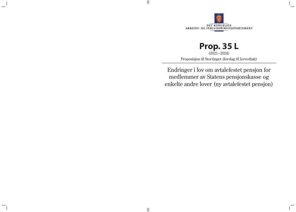 Forsiden av dokumentet Prop. 35 L (2023–2024)