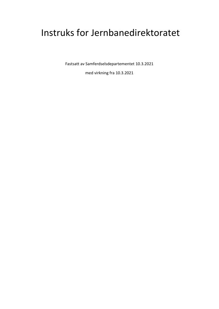 Forsiden av dokumentet Instruks Jernbanedirektoratet 2021