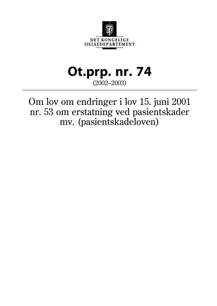 Forsiden av dokumentet Ot.prp. nr. 74 (2002-2003)