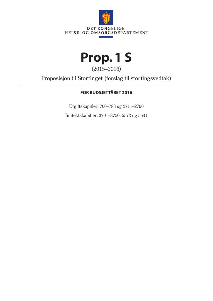 Forsiden av dokumentet Prop. 1 S HOD (2015–2016)