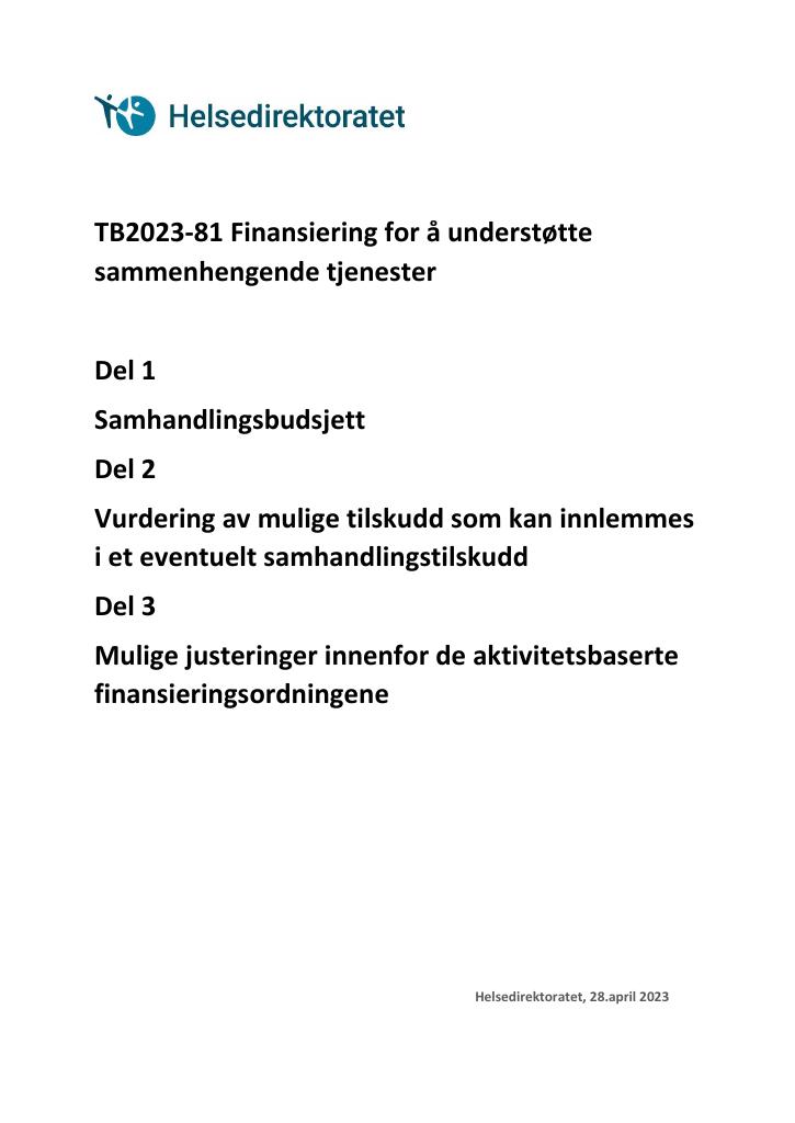 Forsiden av dokumentet Finansiering for å understøtte sammenhengende tjenester