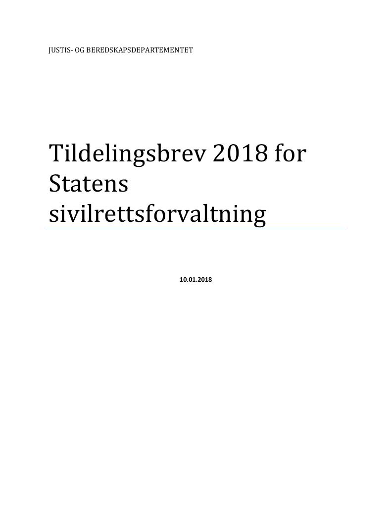 Forsiden av dokumentet Tildelingsbrev Statens sivilrettsforvaltning 2018