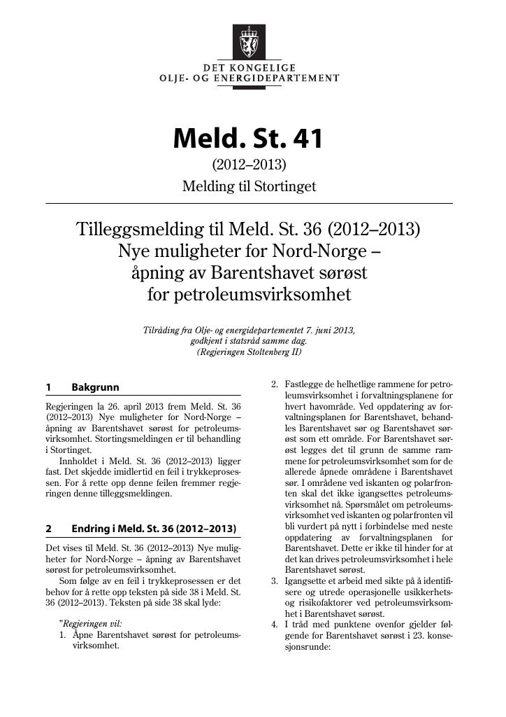 Forsiden av dokumentet Meld. St. 41 (2012–2013)