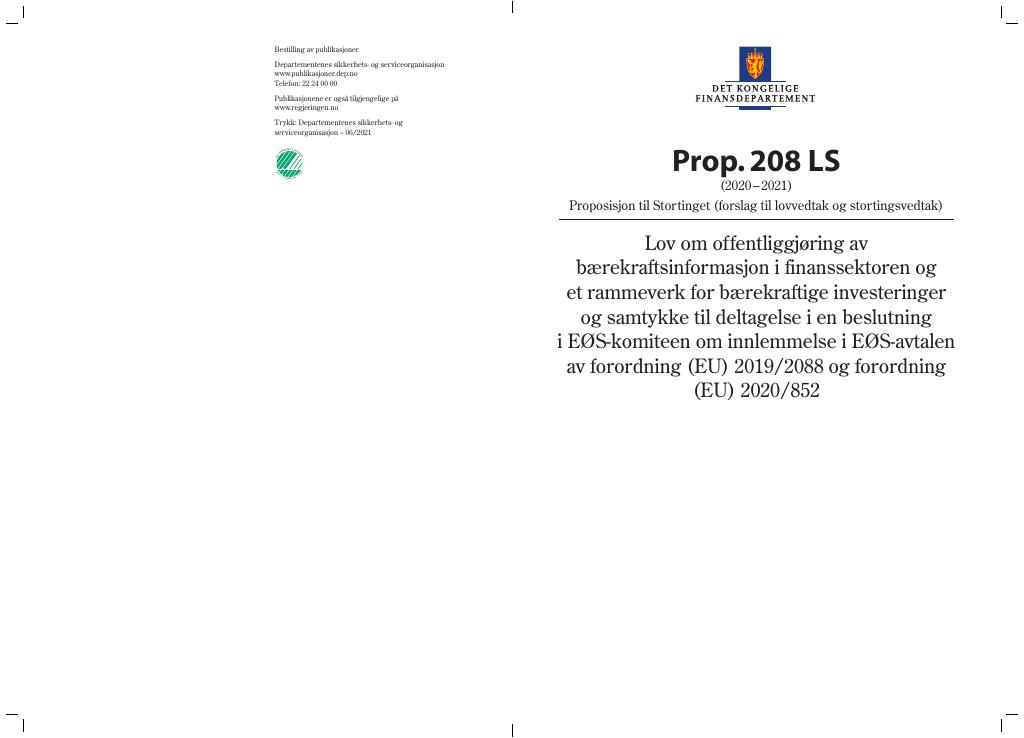 Forsiden av dokumentet Prop. 208 LS (2020–2021)