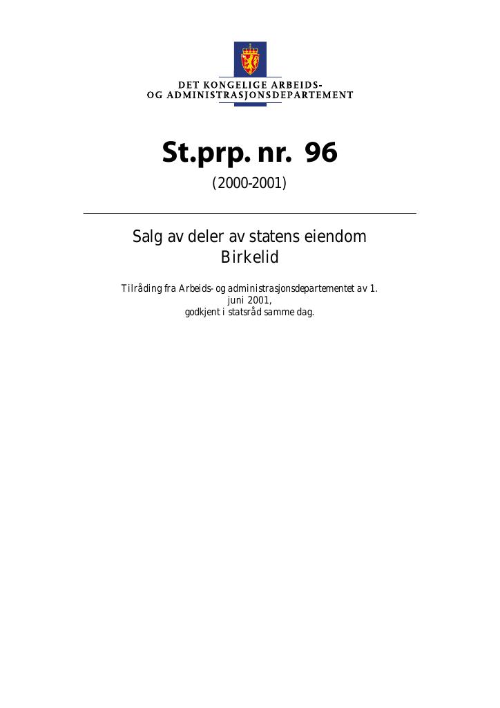 Forsiden av dokumentet St.prp. nr. 96 (2000-2001)