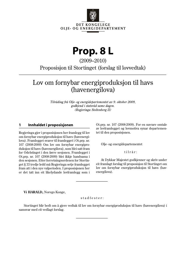 Forsiden av dokumentet Prop. 8 L (2009-2010)