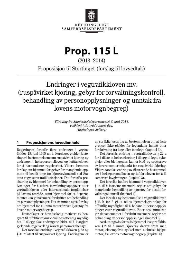 Forsiden av dokumentet Prop. 115 L (2013–2014)