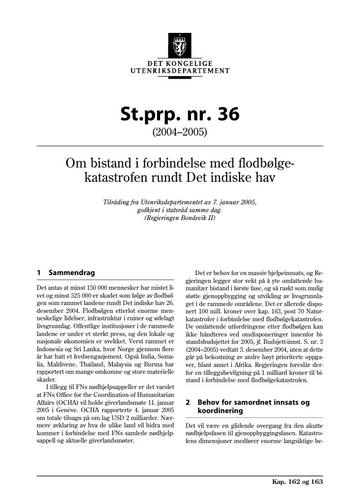 Forsiden av dokumentet St.prp. nr. 36 (2004-2005)