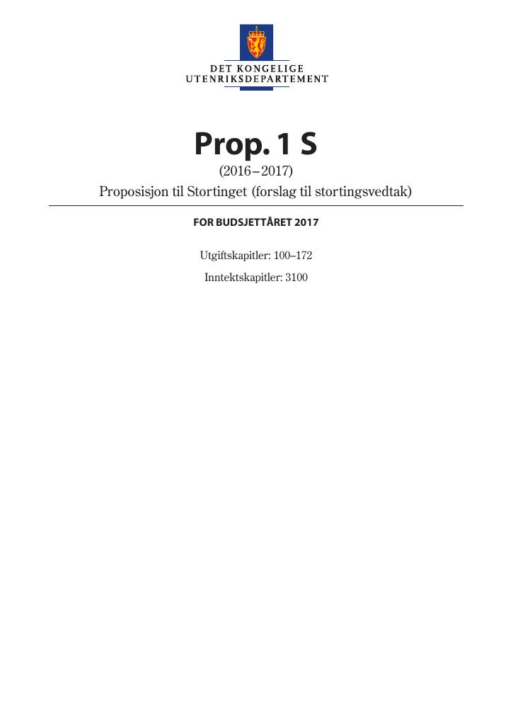 Forsiden av dokumentet Prop. 1 S (2016–2017)