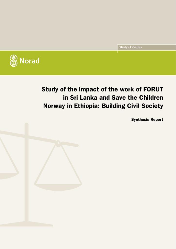 Forsiden av dokumentet Study of the impact of the work of FORUT in Sri Lanka and Save the Children Norway in Ethiopia: Building Civil Society: Synthesis Report 