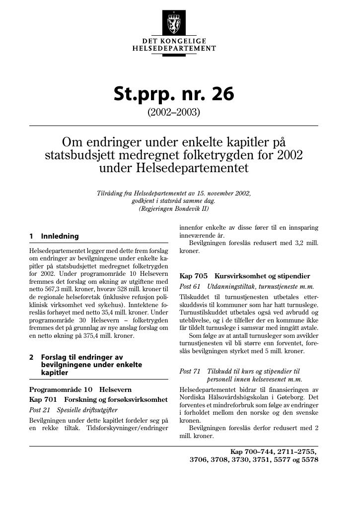 Forsiden av dokumentet St.prp. nr. 26 (2002-2003)