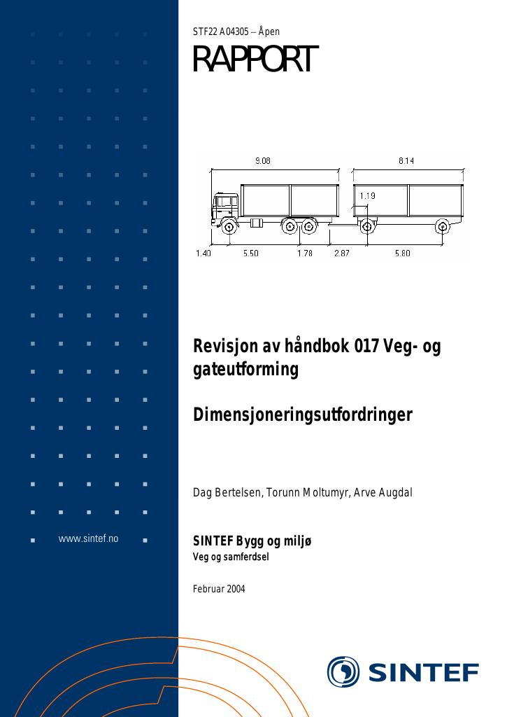 Forsiden av dokumentet Revisjon av håndbok 017 Veg- og gateurforming : dimensjoneringsutfordringer