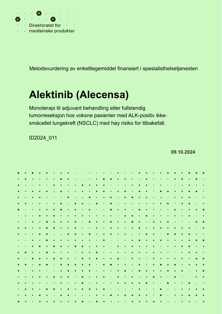 Forsiden av dokumentet Alektinib (Alecensa) Monoterapi til adjuvant behandling