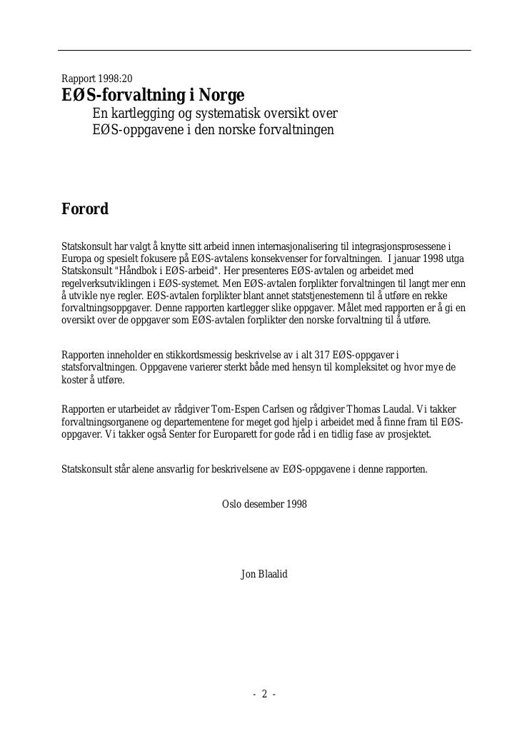 Forsiden av dokumentet EØS-forvaltning i Norge