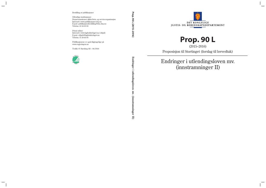 Forsiden av dokumentet Prop. 90 L (2015–2016)