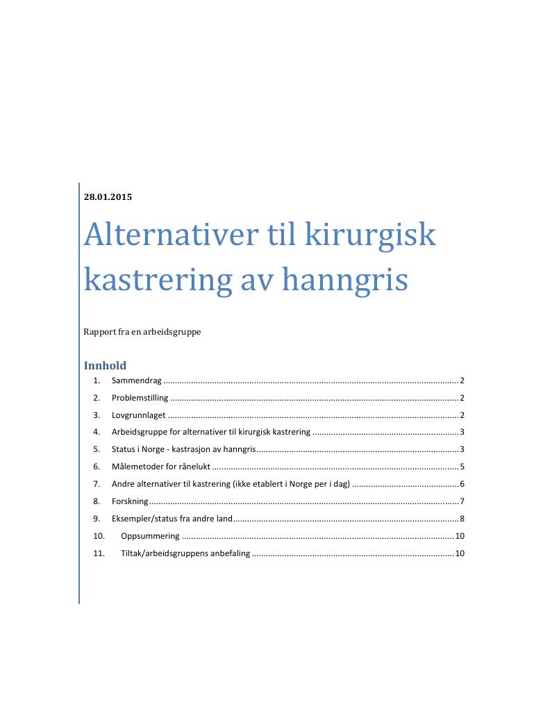 Forsiden av dokumentet Alternativer til kirurgisk kastrering av hanngris