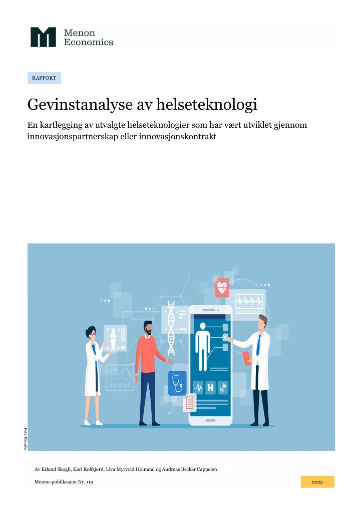 Forsiden av dokumentet Gevinstanalyse av helseteknologi