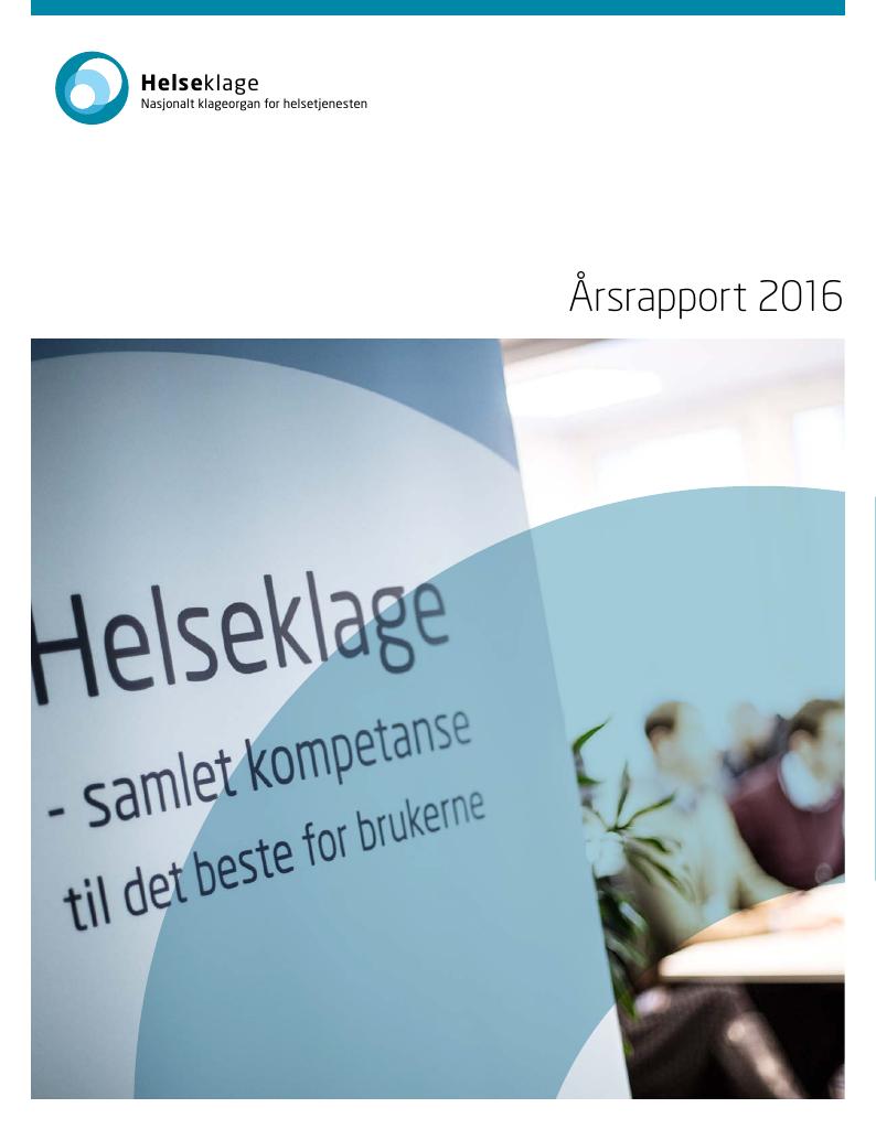 Forsiden av dokumentet Årsrapport Nasjonalt klageorgan for helsetjenesten 2016