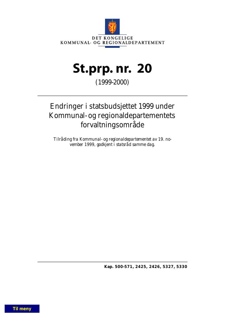 Forsiden av dokumentet St.prp. nr. 20 (1999-2000)