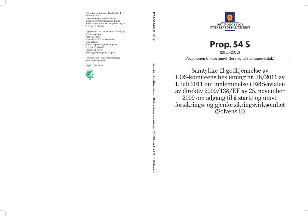 Forsiden av dokumentet Prop. 54 S (2011–2012)