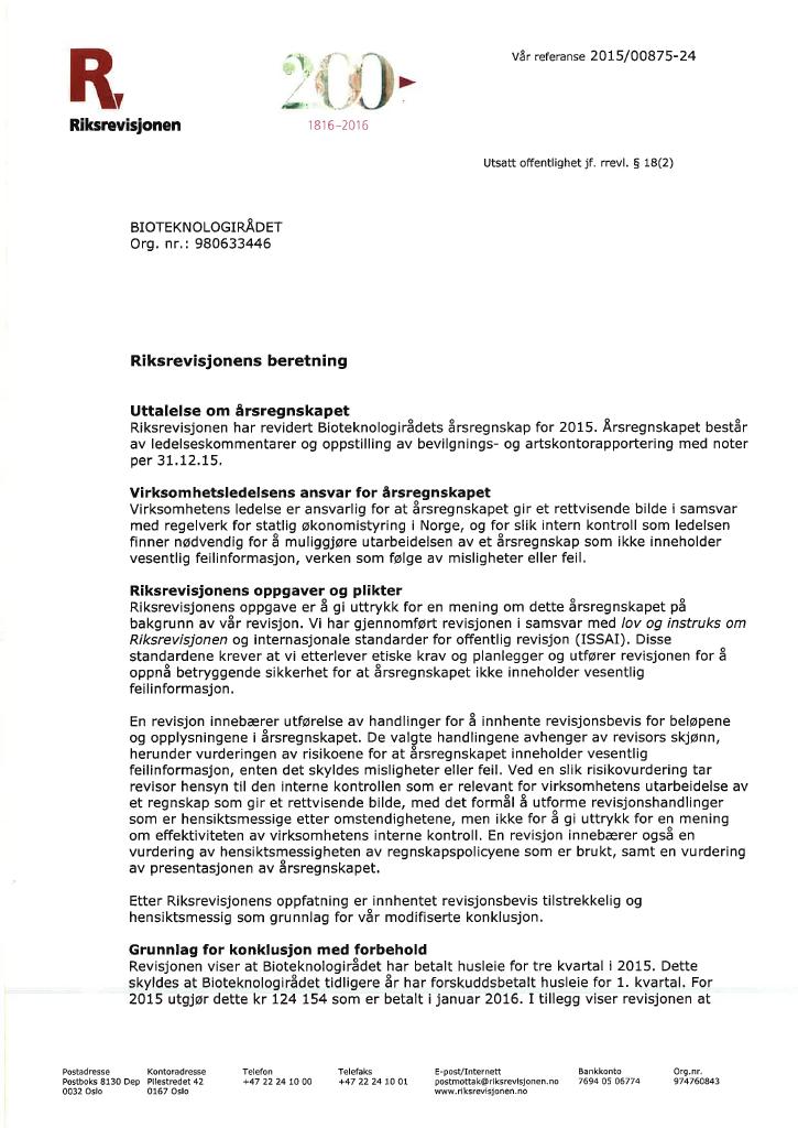 Forsiden av dokumentet Revisjonsberetning (PDF)