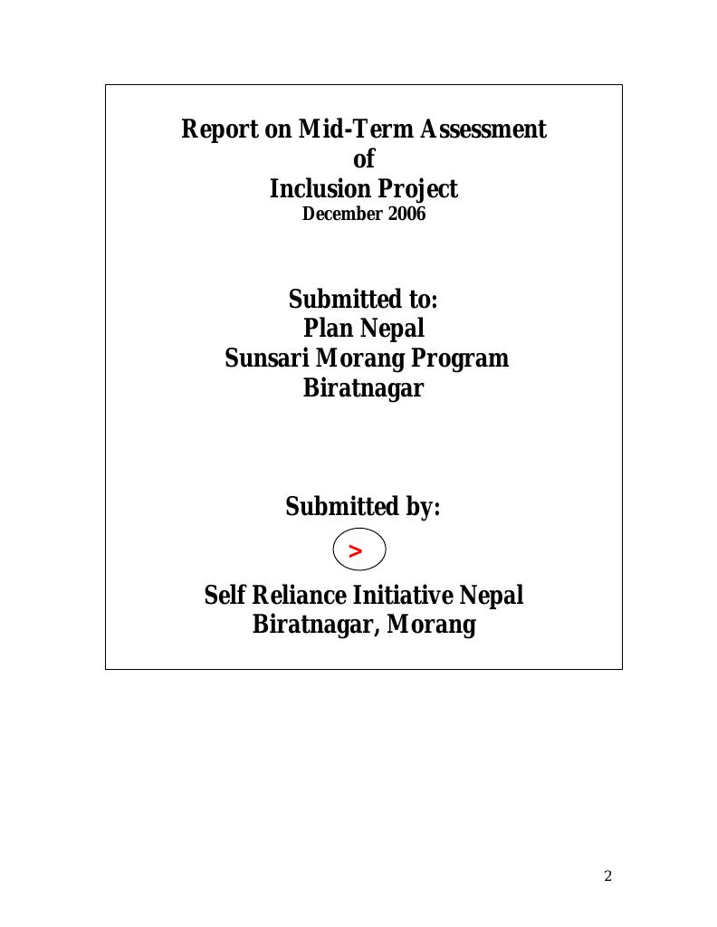 Forsiden av dokumentet Mid Term Assessment of Inclusion Project, Nepal