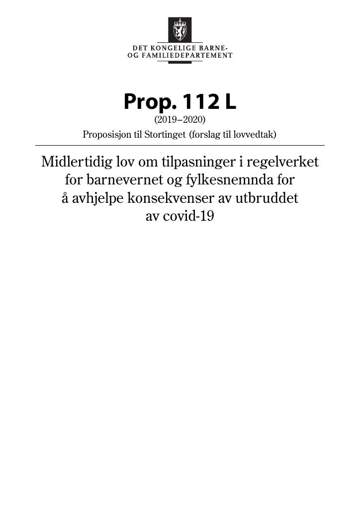 Forsiden av dokumentet Prop. 112 L (2019–2020)