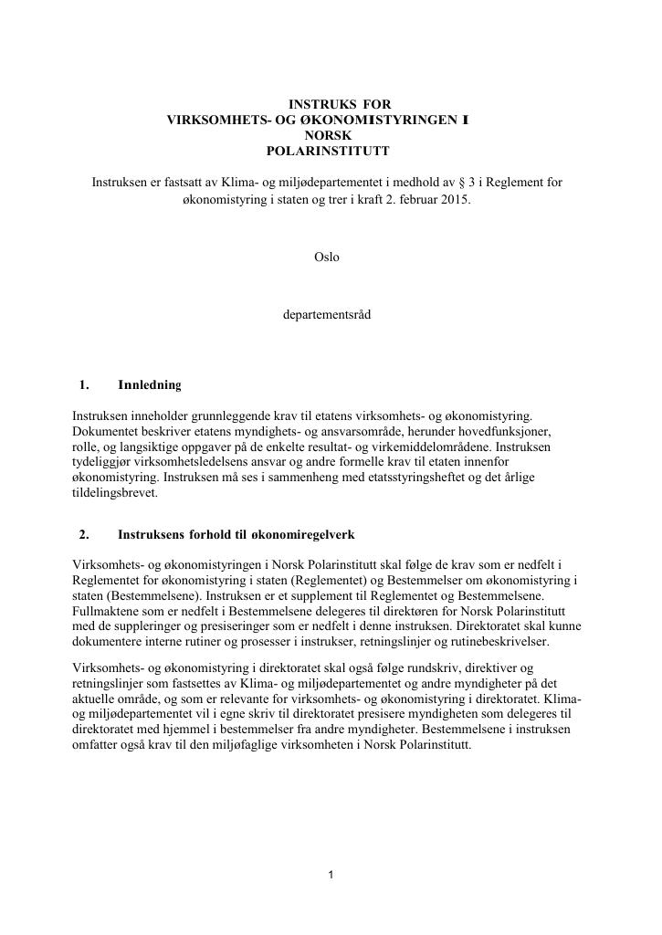 Forsiden av dokumentet Instruks Norsk Polarinstitutt 2015