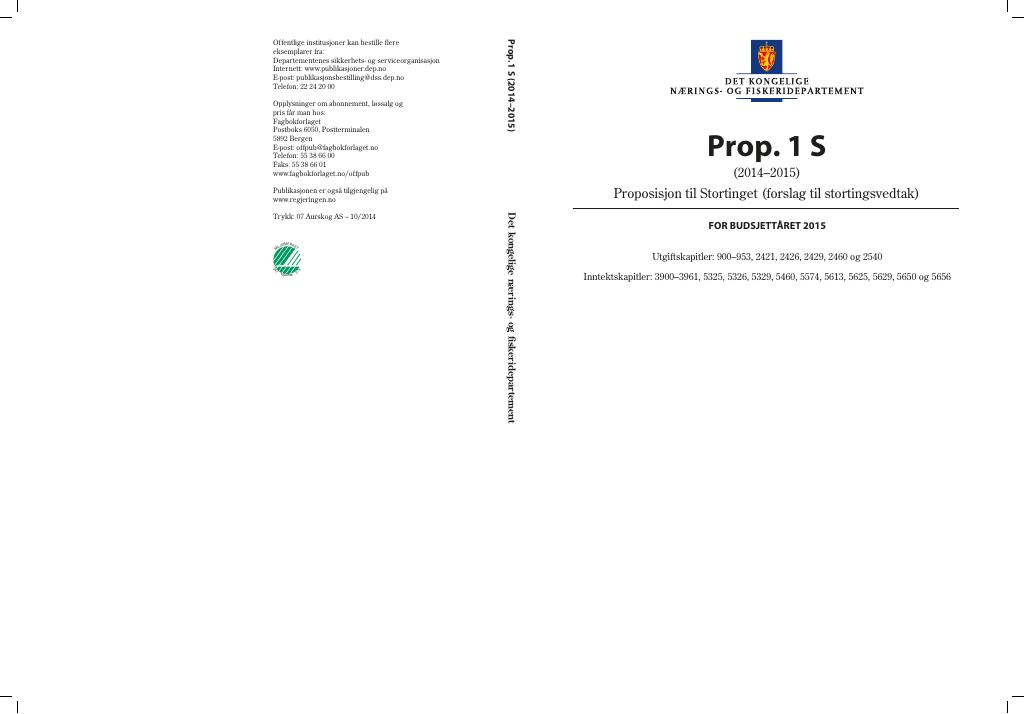 Forsiden av dokumentet Prop. 1 S (2014–2015)