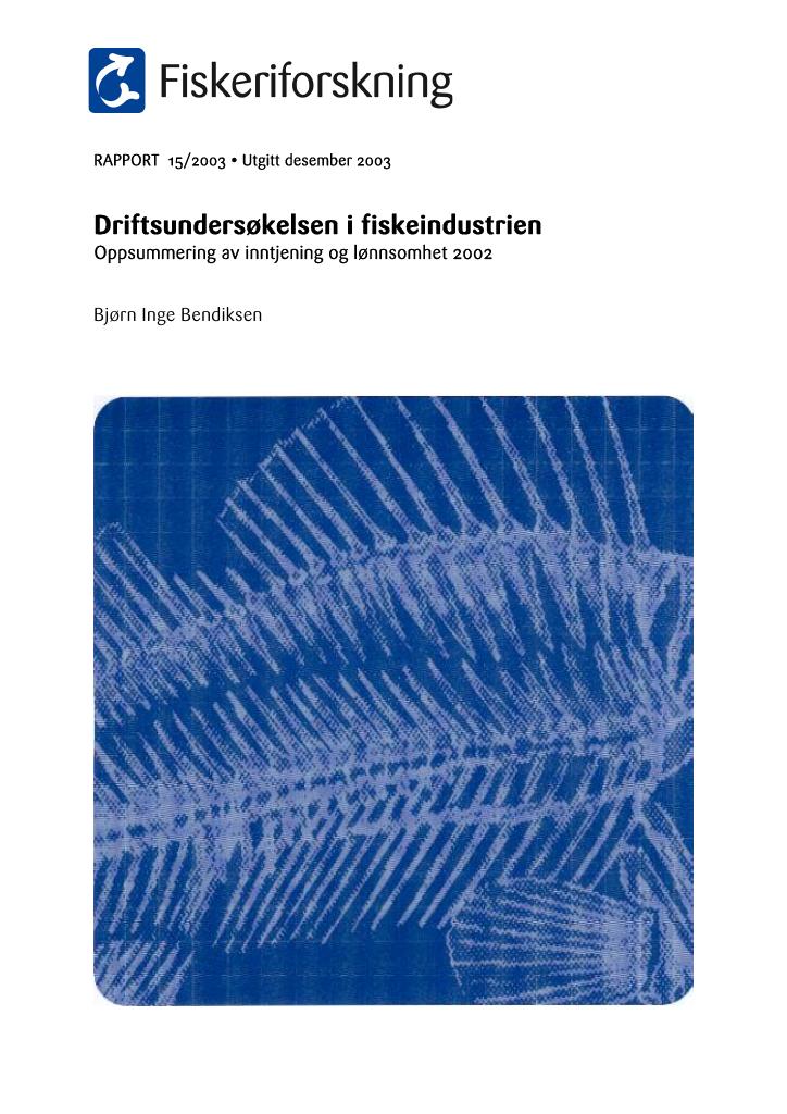 Forsiden av dokumentet Driftsundersøkelsen i fiskeindustrien