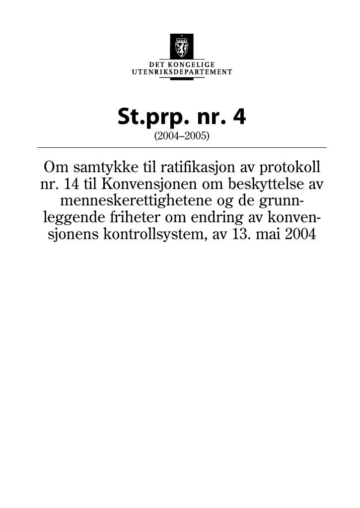 Forsiden av dokumentet St.prp. nr. 4 (2004-2005)